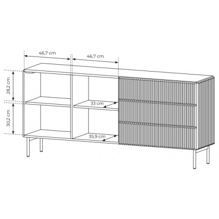 Komoda ryflowana kaszmir z szufladami 177 cm 2-drzwiowa MIGEL
